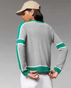 FROM FUTURE Pull Col Rond Bandes Tricolore Gris Chine Fonce