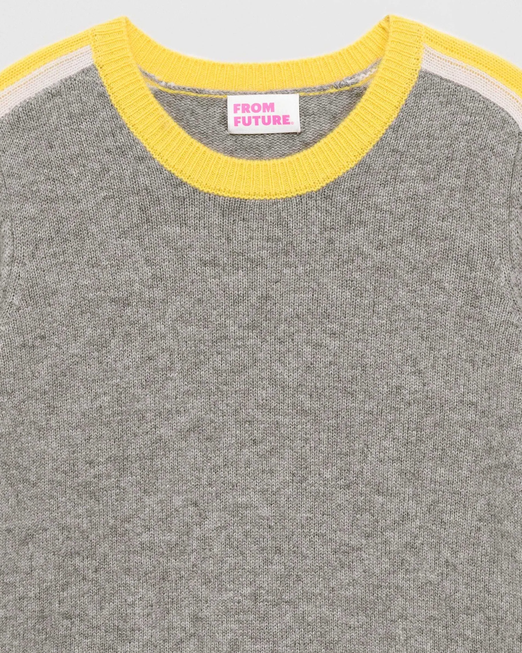FROM FUTURE Pull Col Rond Bandes Tricolore Gris Chine Fonce