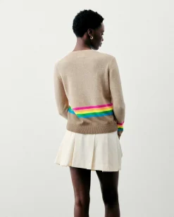 Outlet FROM FUTURE Pull Col Rond Bas A Bandes Multicolores Beige Chine