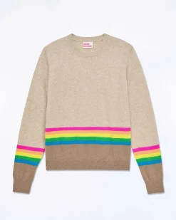 Outlet FROM FUTURE Pull Col Rond Bas A Bandes Multicolores Beige Chine