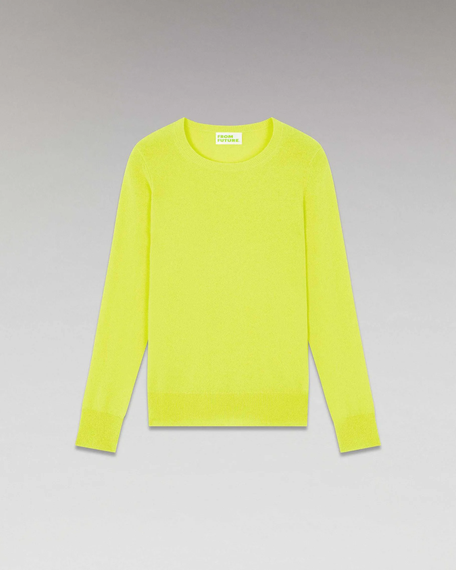 Sale FROM FUTURE Pull Col Rond Basique Jaune Fluo
