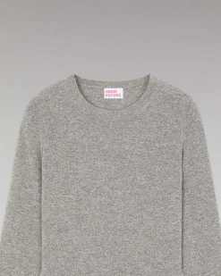 New FROM FUTURE Pull Col Rond Basique Gris Chine Fonce
