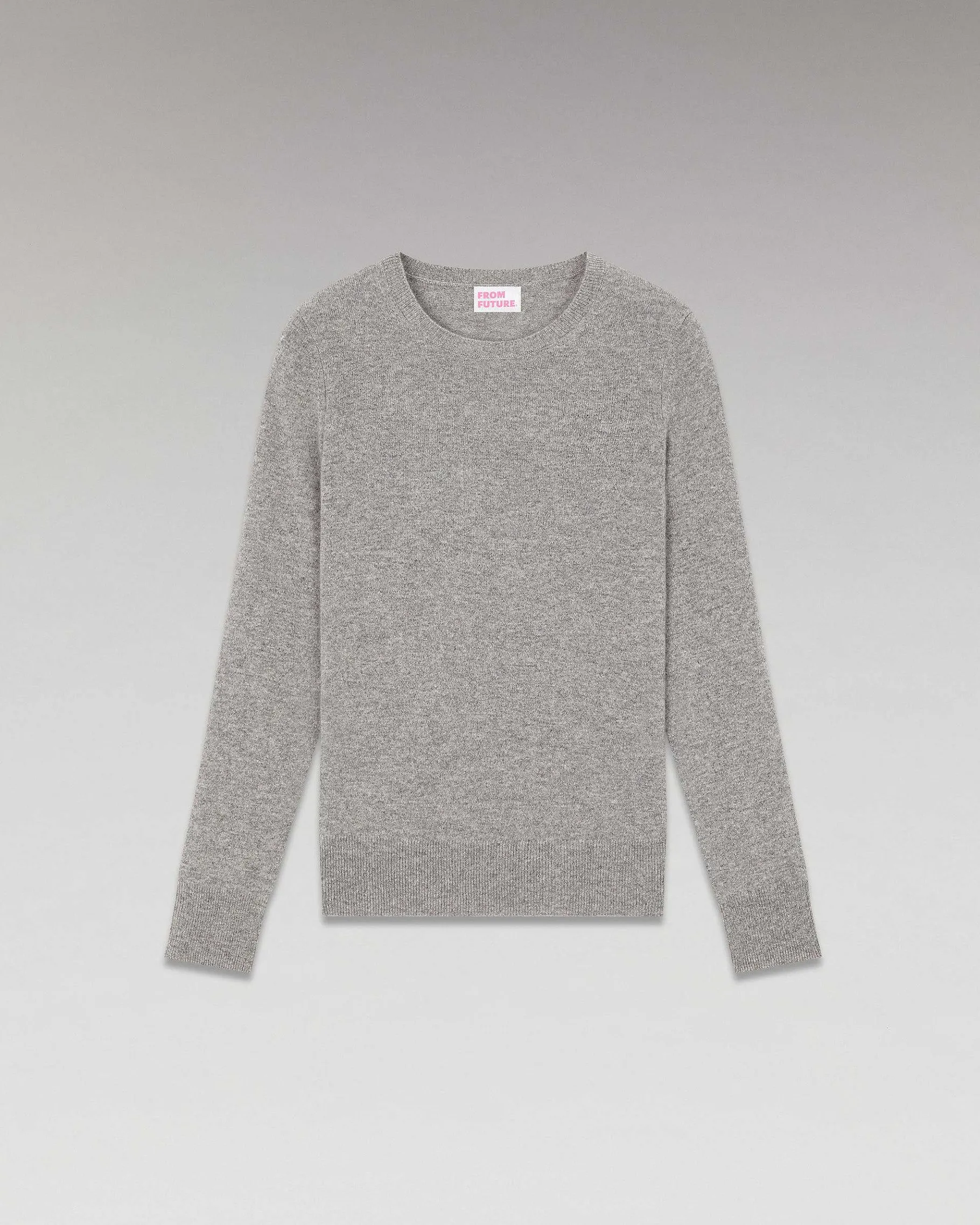 New FROM FUTURE Pull Col Rond Basique Gris Chine Fonce