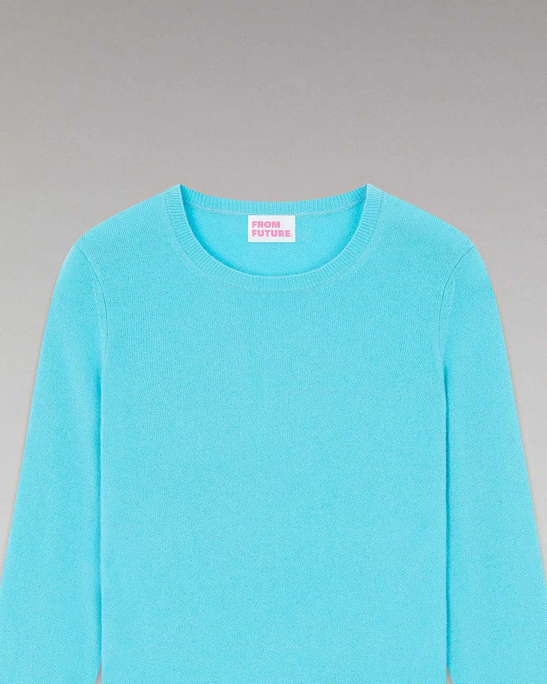 New FROM FUTURE Pull Col Rond Basique Acid Blue