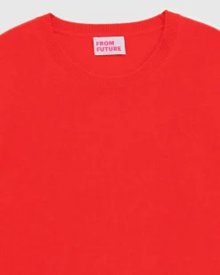 Discount FROM FUTURE Pull Col Rond Basique Rouge Vif