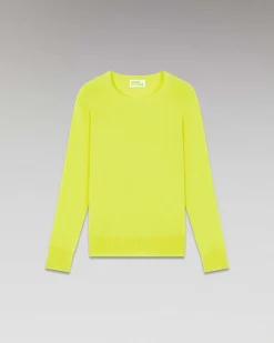 New FROM FUTURE Pull Col Rond Basique Jaune Fluo
