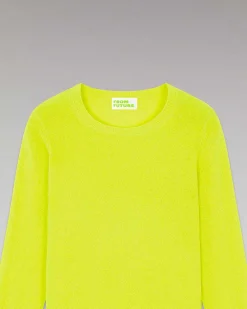 New FROM FUTURE Pull Col Rond Basique Jaune Fluo