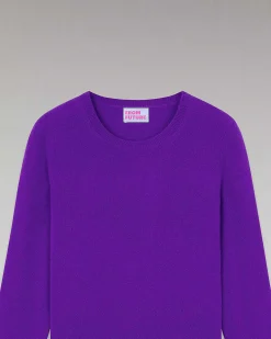 Best FROM FUTURE Pull Col Rond Basique Violet Fluo