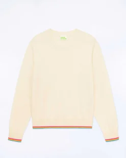 Best FROM FUTURE Pull Col Rond Bas Liseret Multicolore Ecru