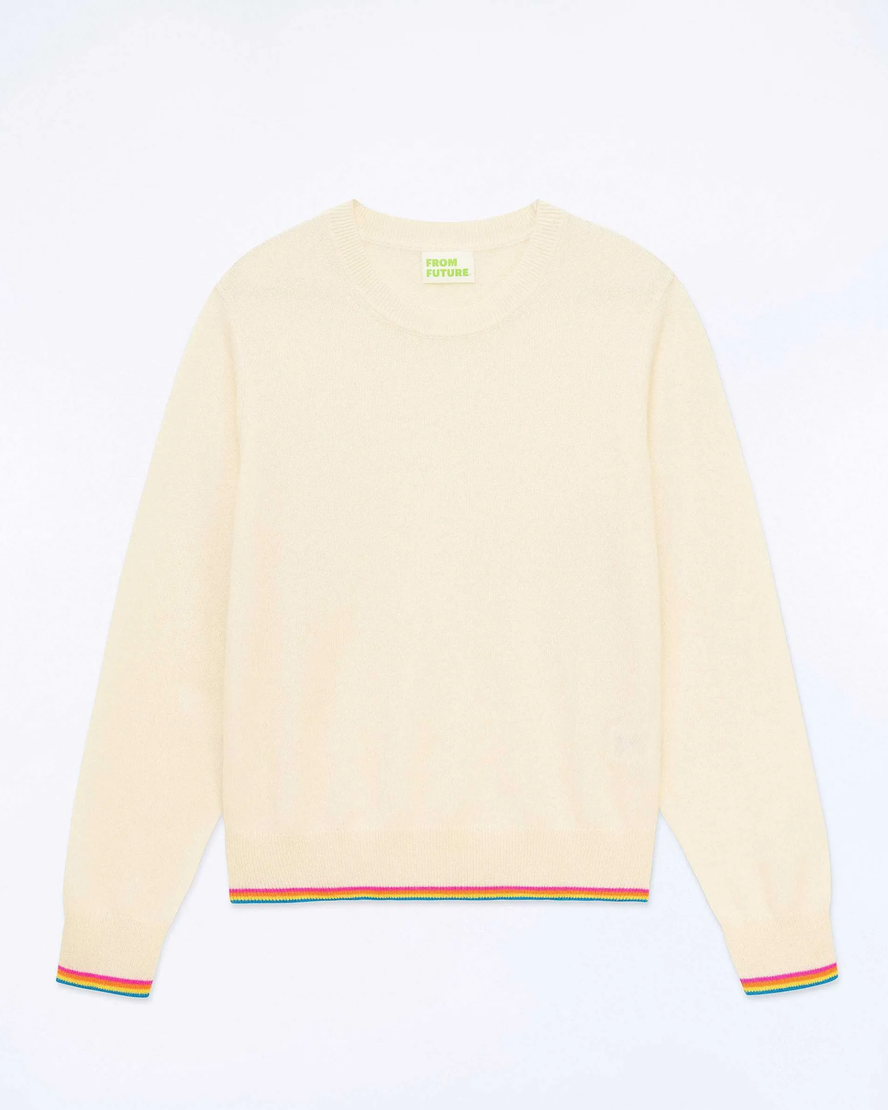 Best FROM FUTURE Pull Col Rond Bas Liseret Multicolore Ecru