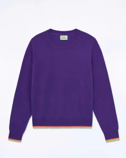 Sale FROM FUTURE Pull Col Rond Bas Liseret Multicolore Pop Purple