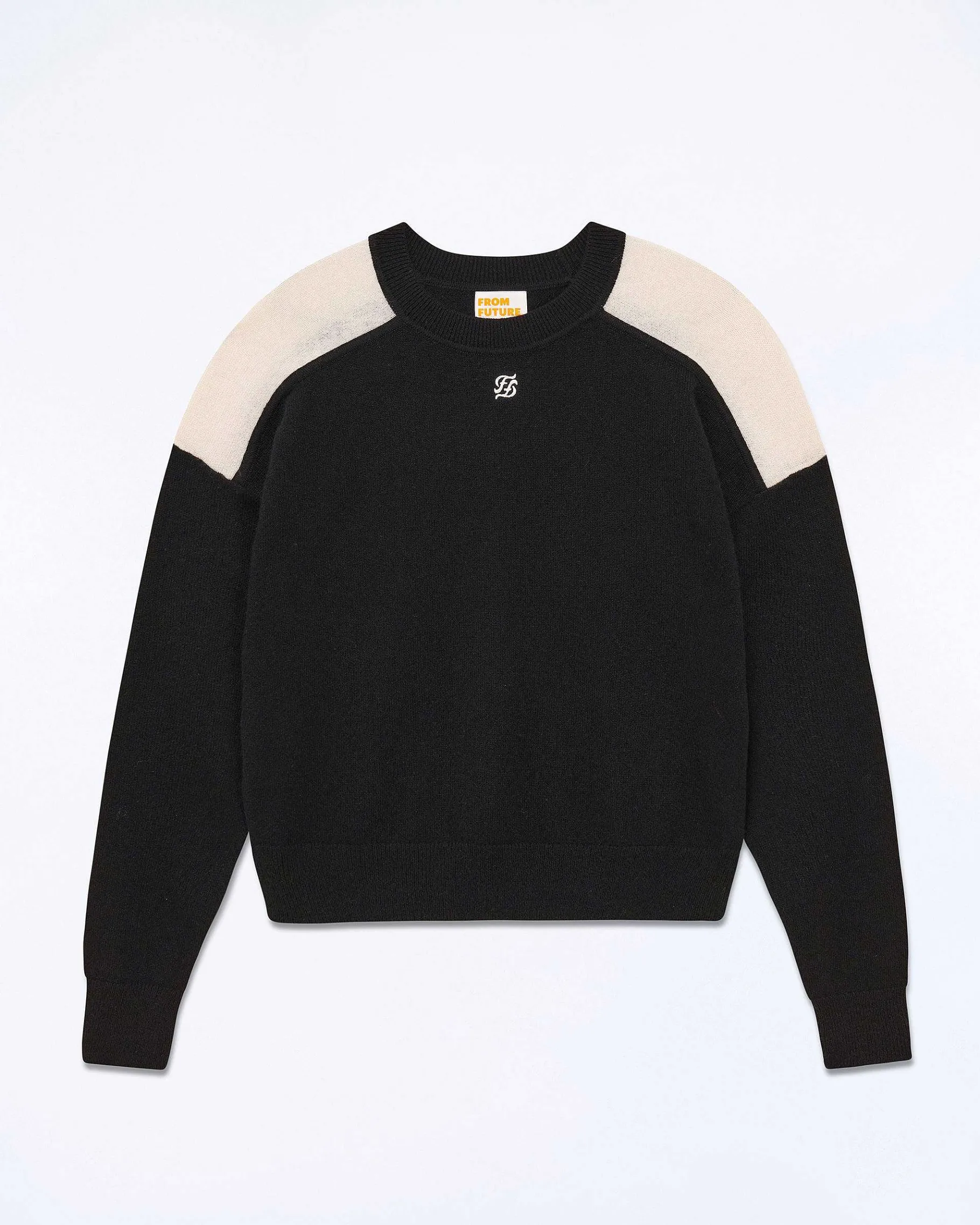 Discount FROM FUTURE Pull Col Rond Bicolore Et Broderie Noir