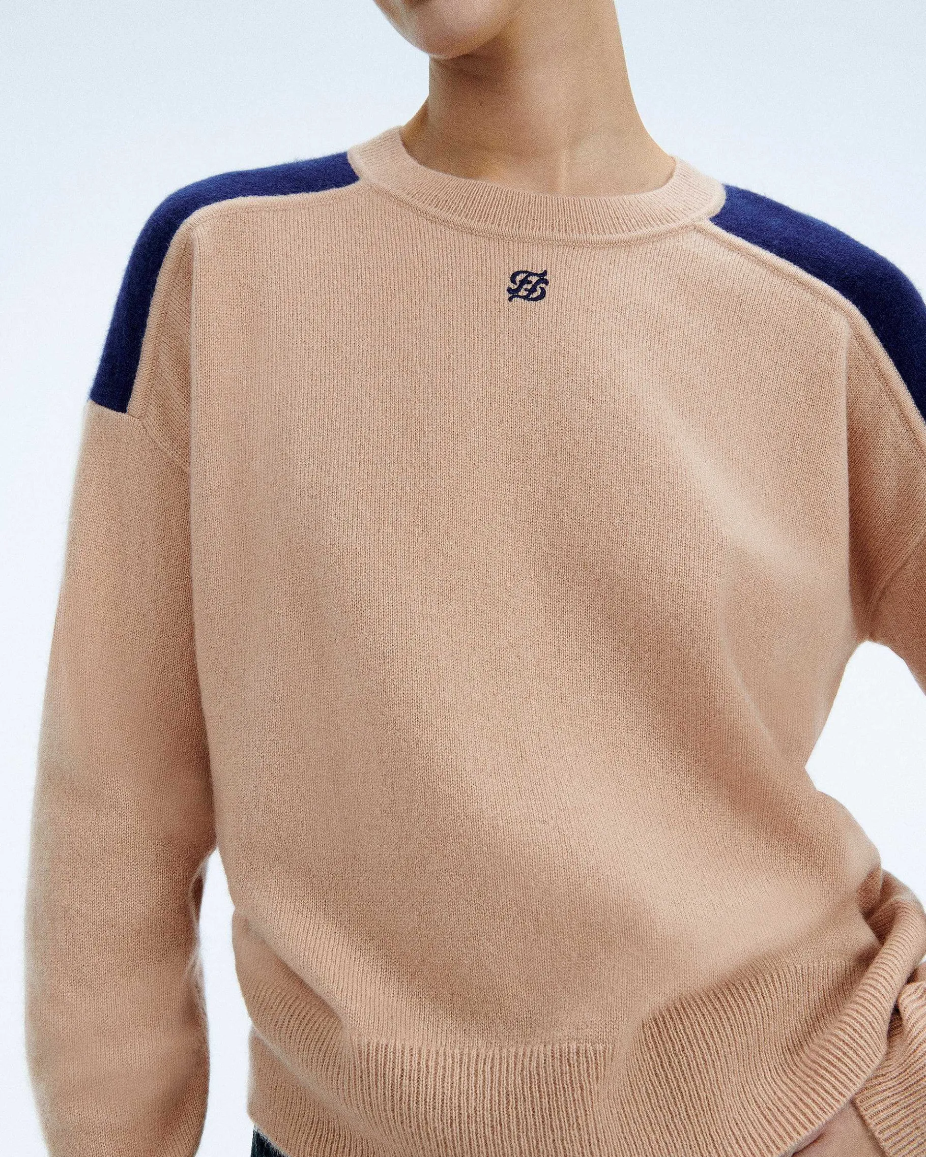 Discount FROM FUTURE Pull Col Rond Bicolore Et Broderie Noir