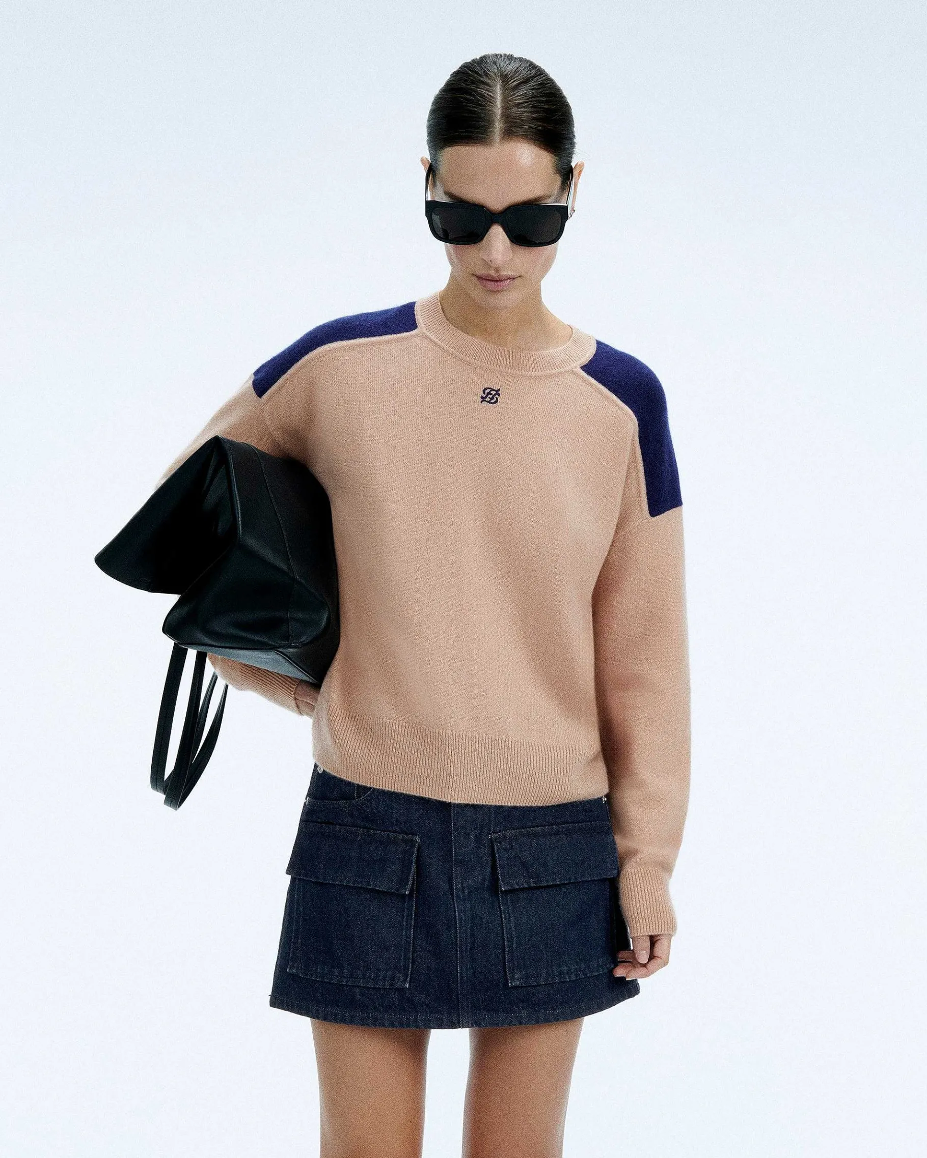 Discount FROM FUTURE Pull Col Rond Bicolore Et Broderie Noir
