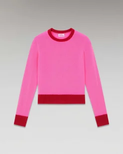 Discount FROM FUTURE Pull Col Rond Bicolore Leger Sparkle Pink