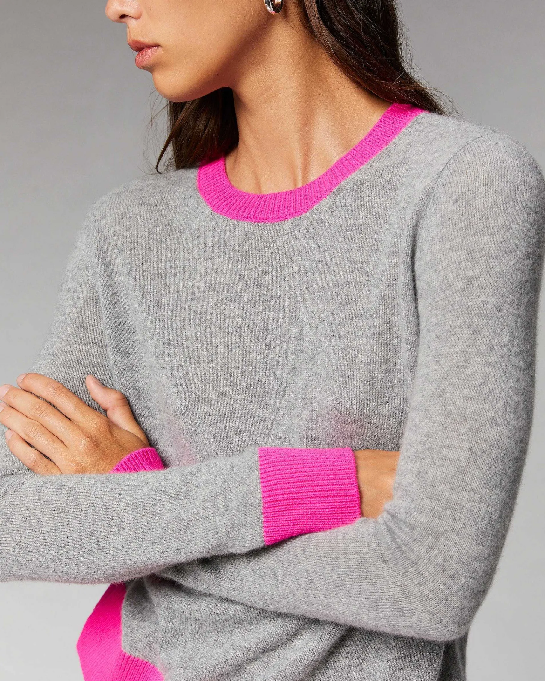 Discount FROM FUTURE Pull Col Rond Bicolore Leger Sparkle Pink
