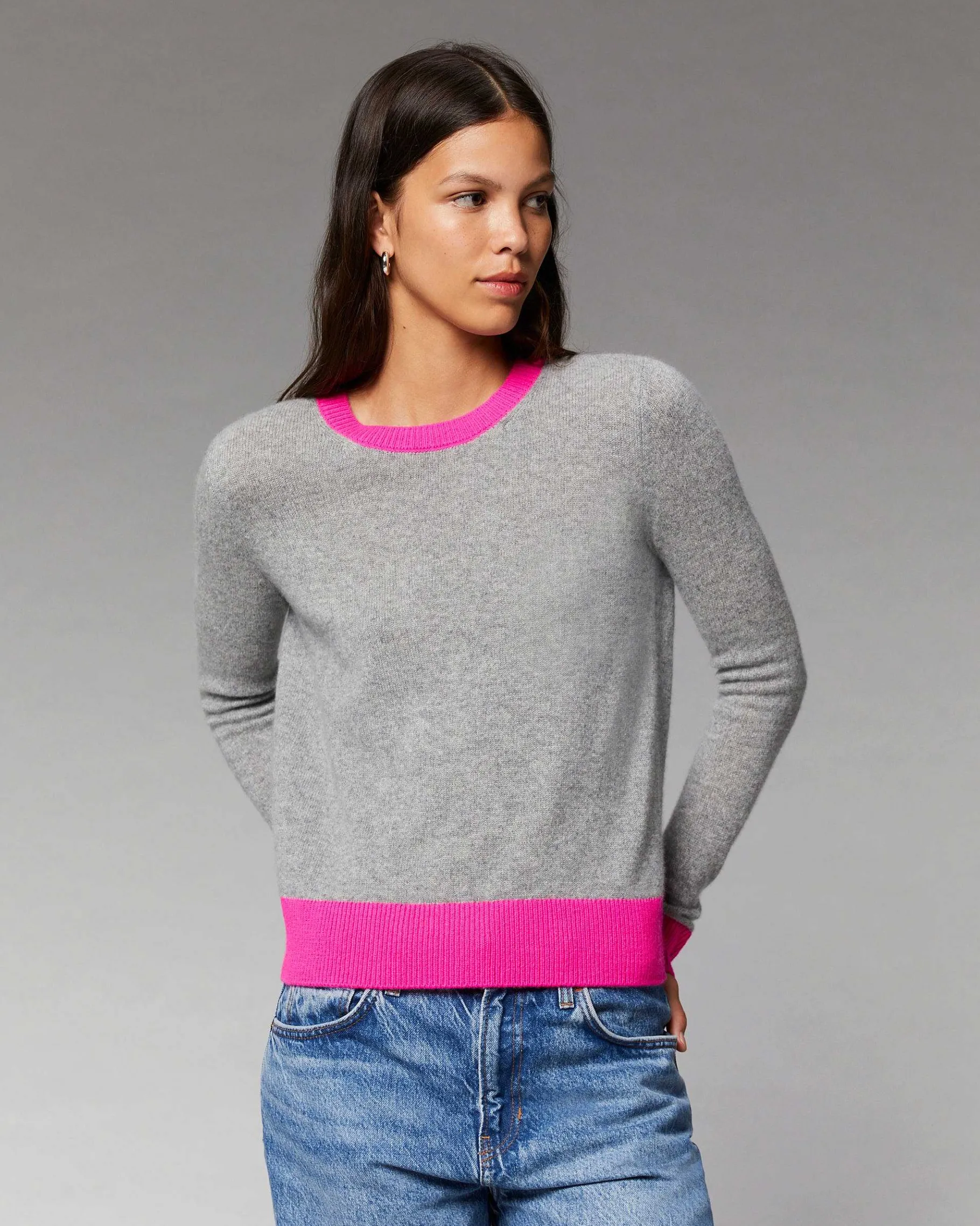 Discount FROM FUTURE Pull Col Rond Bicolore Leger Winter Green