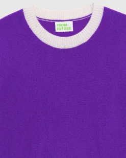 Online FROM FUTURE Pull Col Rond Bicolore Leger Violet Fluo