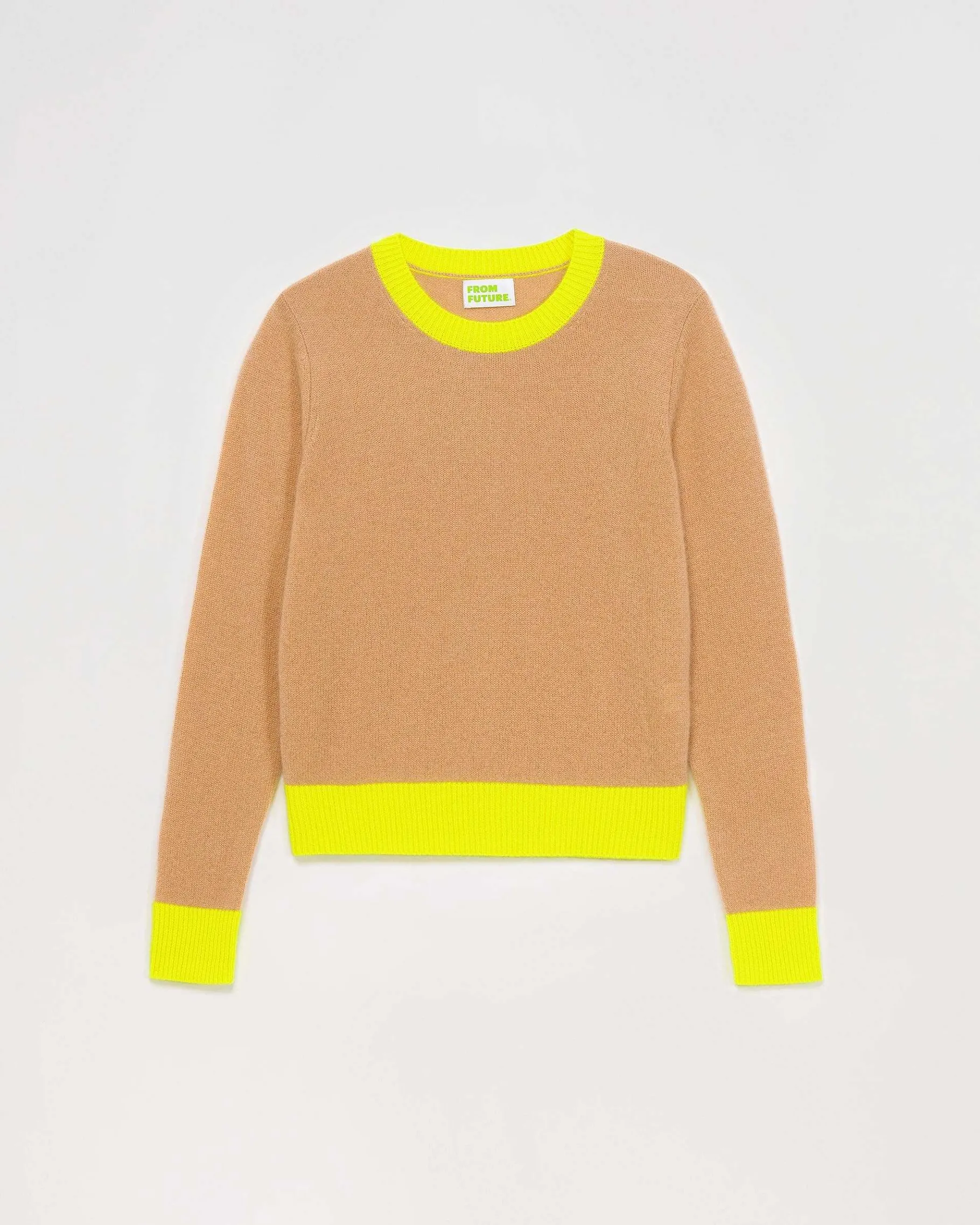 Hot FROM FUTURE Pull Col Rond Bicolore Leger Camel