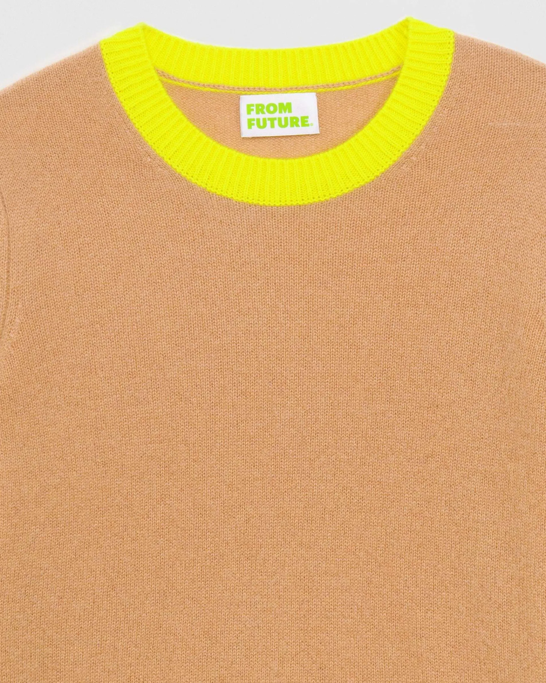 Hot FROM FUTURE Pull Col Rond Bicolore Leger Camel