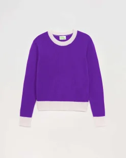 Clearance FROM FUTURE Pull Col Rond Bicolore Leger Violet Fluo