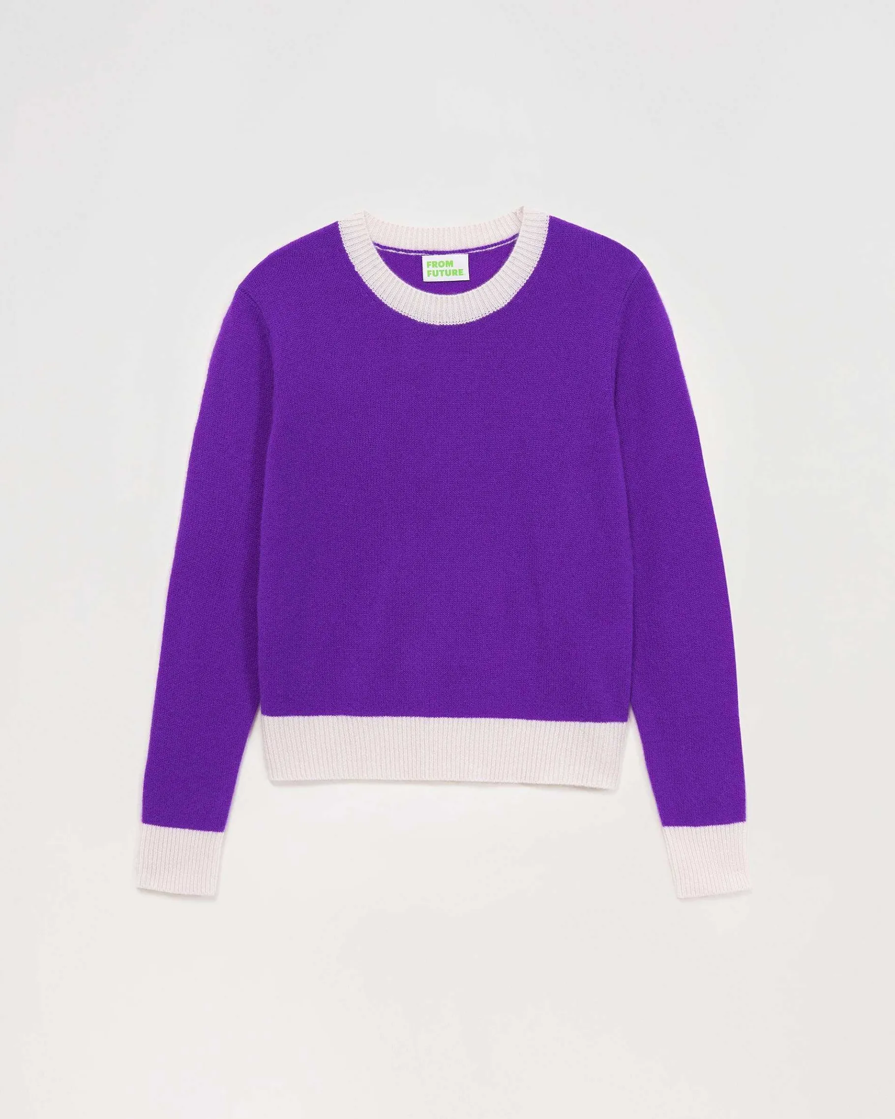 Clearance FROM FUTURE Pull Col Rond Bicolore Leger Violet Fluo