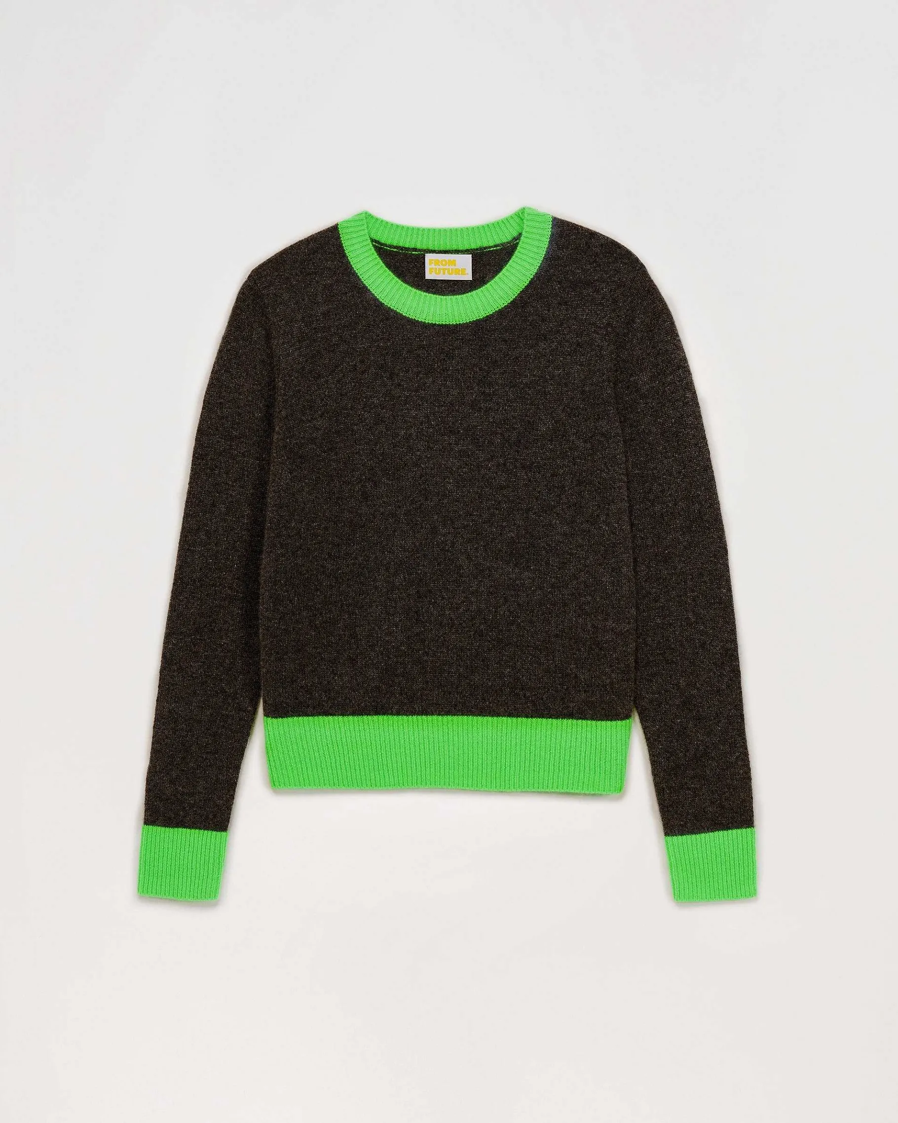 FROM FUTURE Pull Col Rond Bicolore Leger Anthracite
