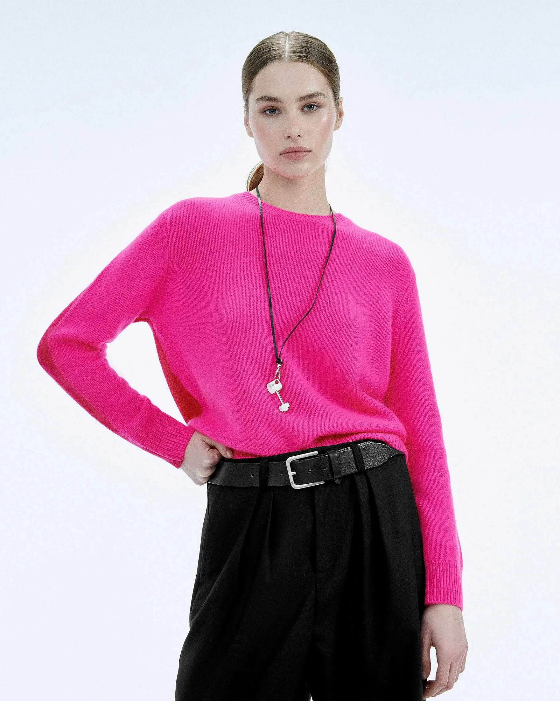 Sale FROM FUTURE Pull Col Rond Biface Flash Pink