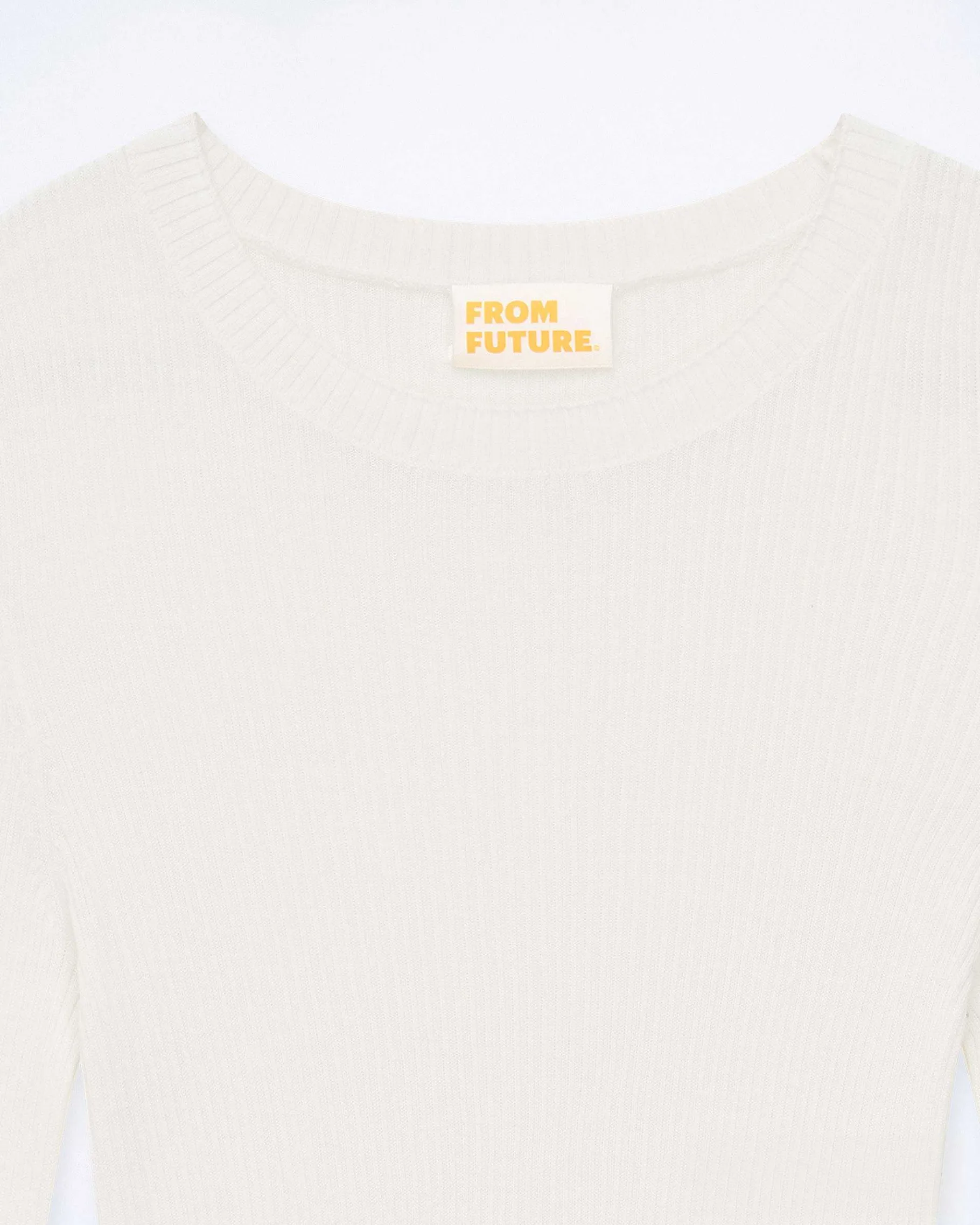 New FROM FUTURE Pull Col Rond Bijoux Cotes Ecru