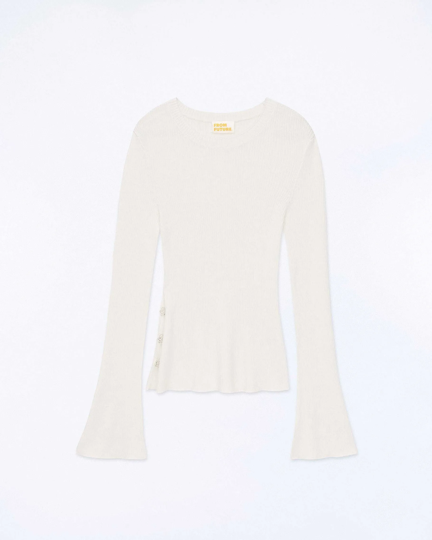 New FROM FUTURE Pull Col Rond Bijoux Cotes Ecru