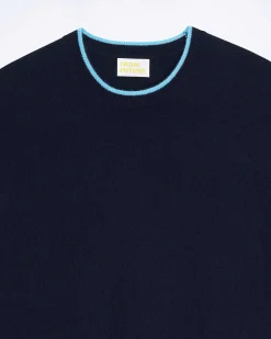 FROM FUTURE Pull Col Rond Bord Contraste Navy