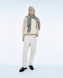 Sale FROM FUTURE Pull Col Rond Bord Contraste Sable