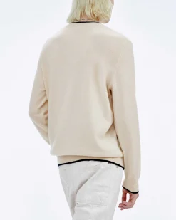 Sale FROM FUTURE Pull Col Rond Bord Contraste Sable