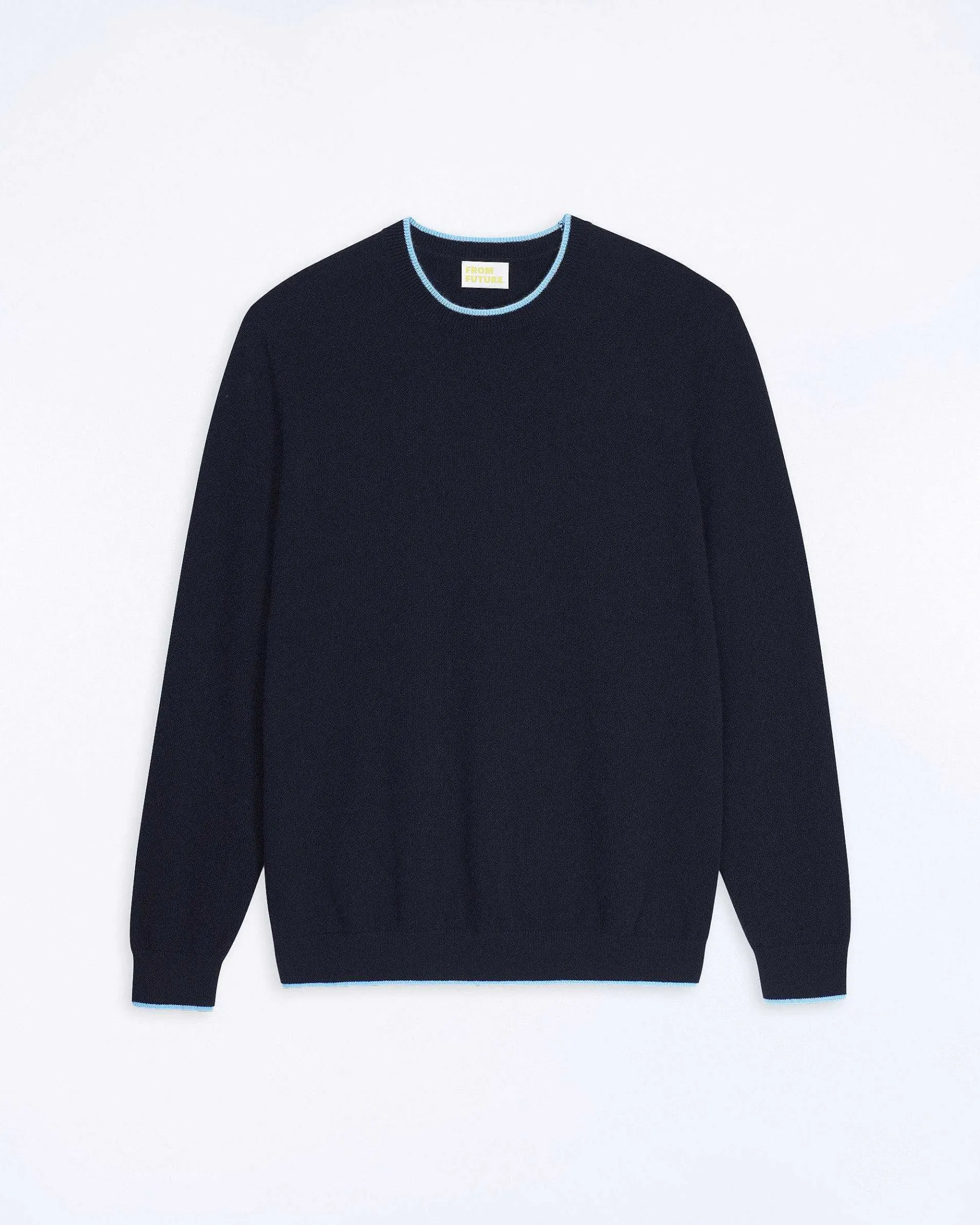 Outlet FROM FUTURE Pull Col Rond Bord Contraste Navy