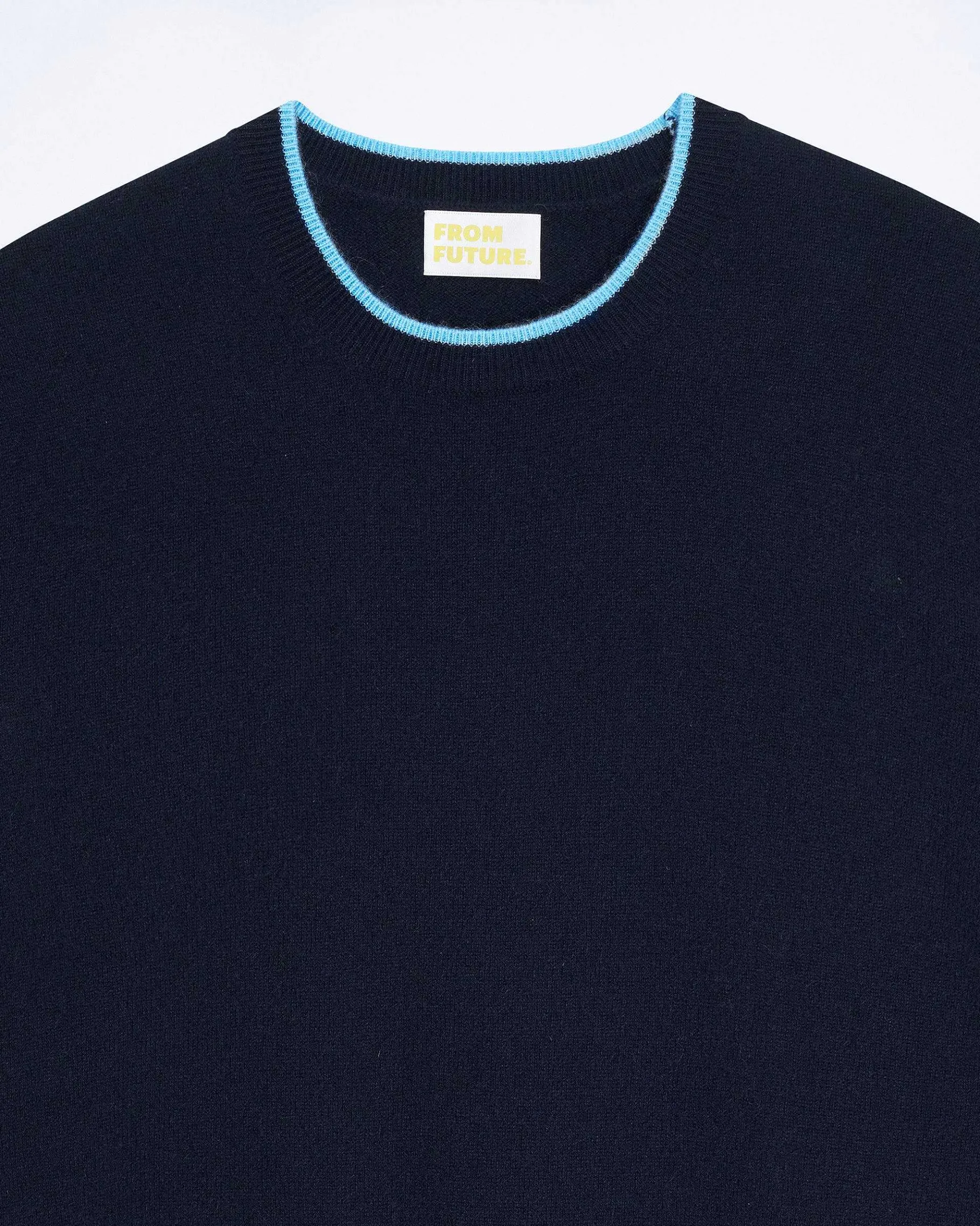 Outlet FROM FUTURE Pull Col Rond Bord Contraste Navy