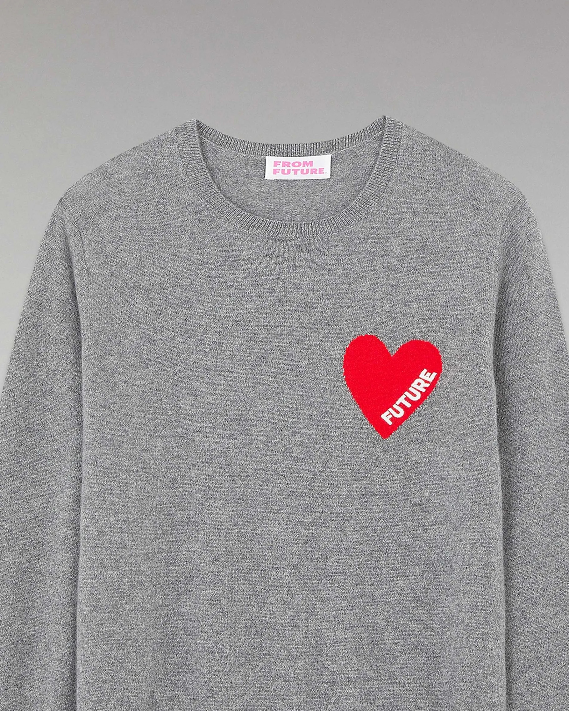 Best FROM FUTURE Pull Col Rond Coeur Gris Chine Fonce
