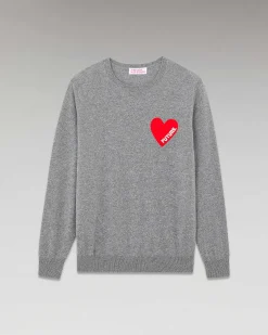 Best FROM FUTURE Pull Col Rond Coeur Gris Chine Fonce
