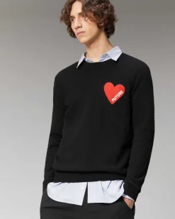 Sale FROM FUTURE Pull Col Rond Coeur Noir