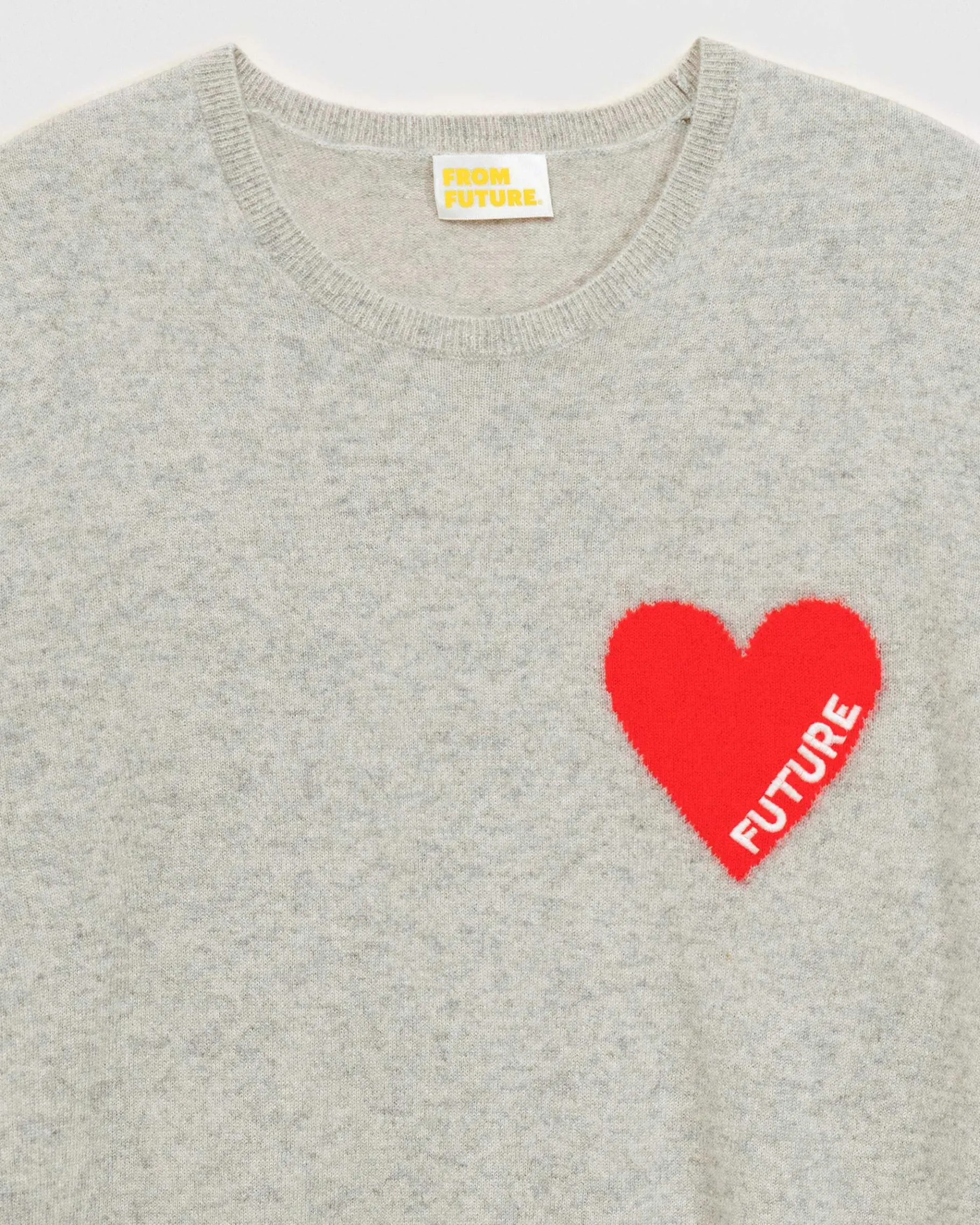 Discount FROM FUTURE Pull Col Rond Coeur Gris Chine Clair