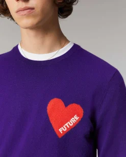 FROM FUTURE Pull Col Rond Coeur Gris Chine Fonce