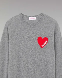 FROM FUTURE Pull Col Rond Coeur Gris Chine Fonce