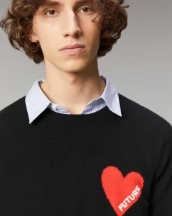New FROM FUTURE Pull Col Rond Coeur Noir
