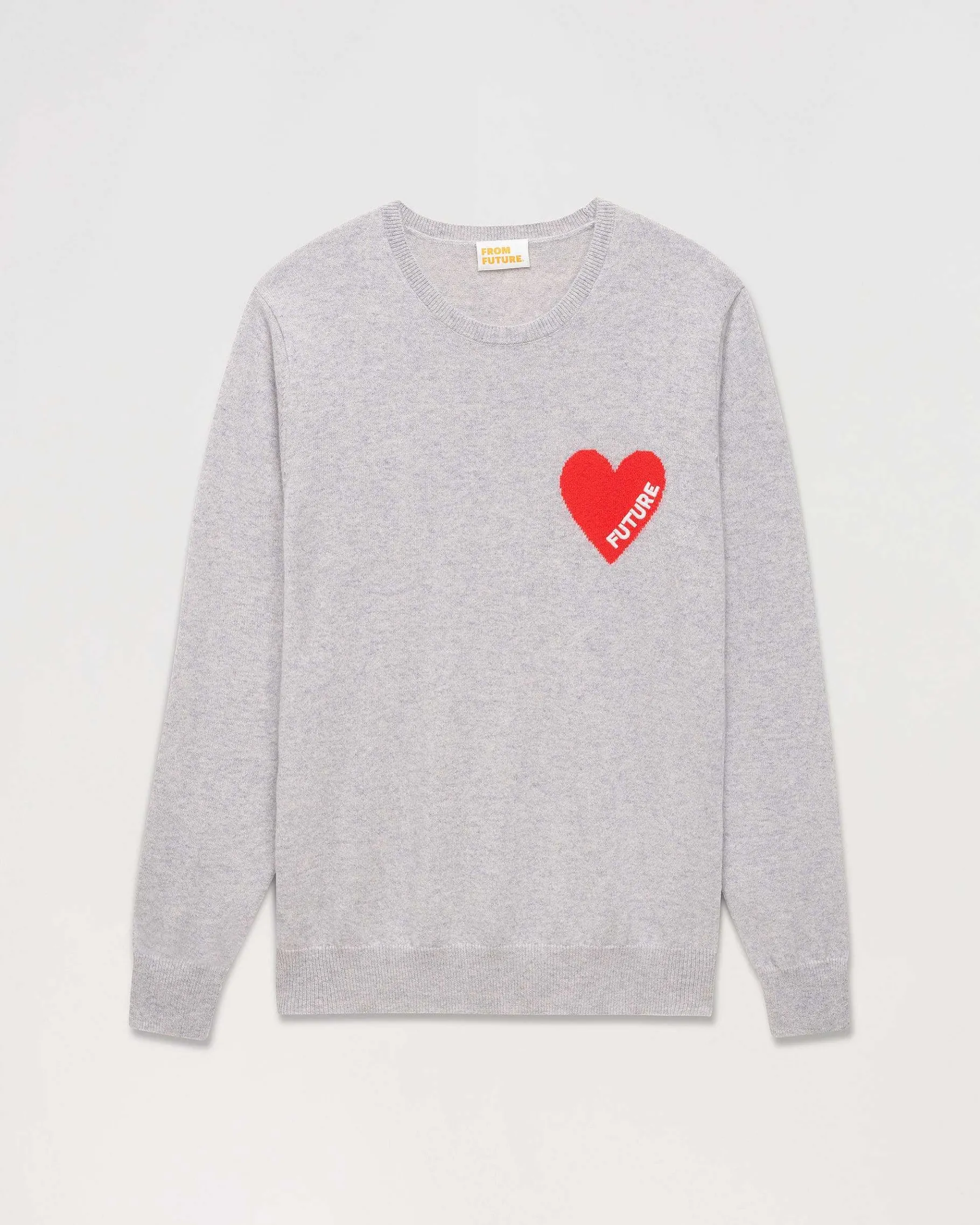 Sale FROM FUTURE Pull Col Rond Coeur Gris Chine Clair