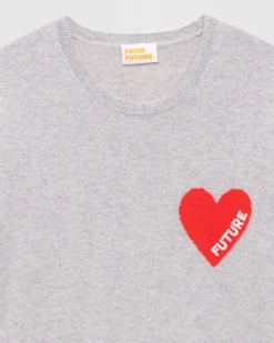 Sale FROM FUTURE Pull Col Rond Coeur Gris Chine Clair