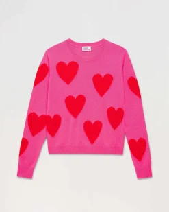 Hot FROM FUTURE Pull Col Rond Coeur All-Over Light Rose Fluo