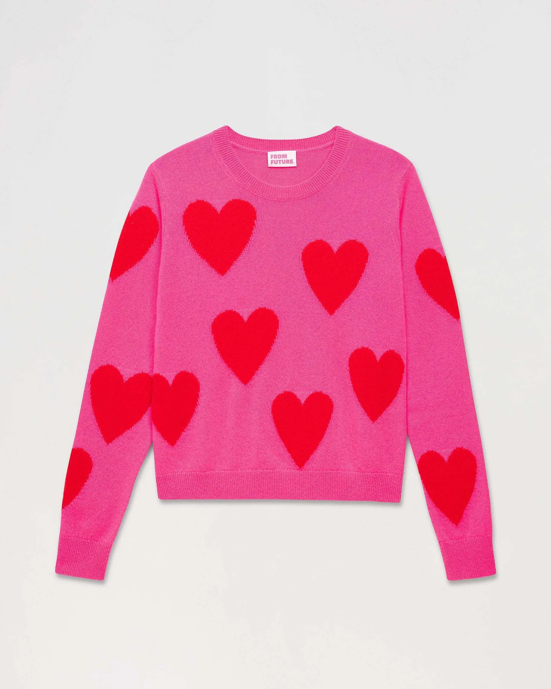 Hot FROM FUTURE Pull Col Rond Coeur All-Over Light Rose Fluo