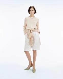 Best FROM FUTURE Pull Col Rond Coeur Brode Light Beige