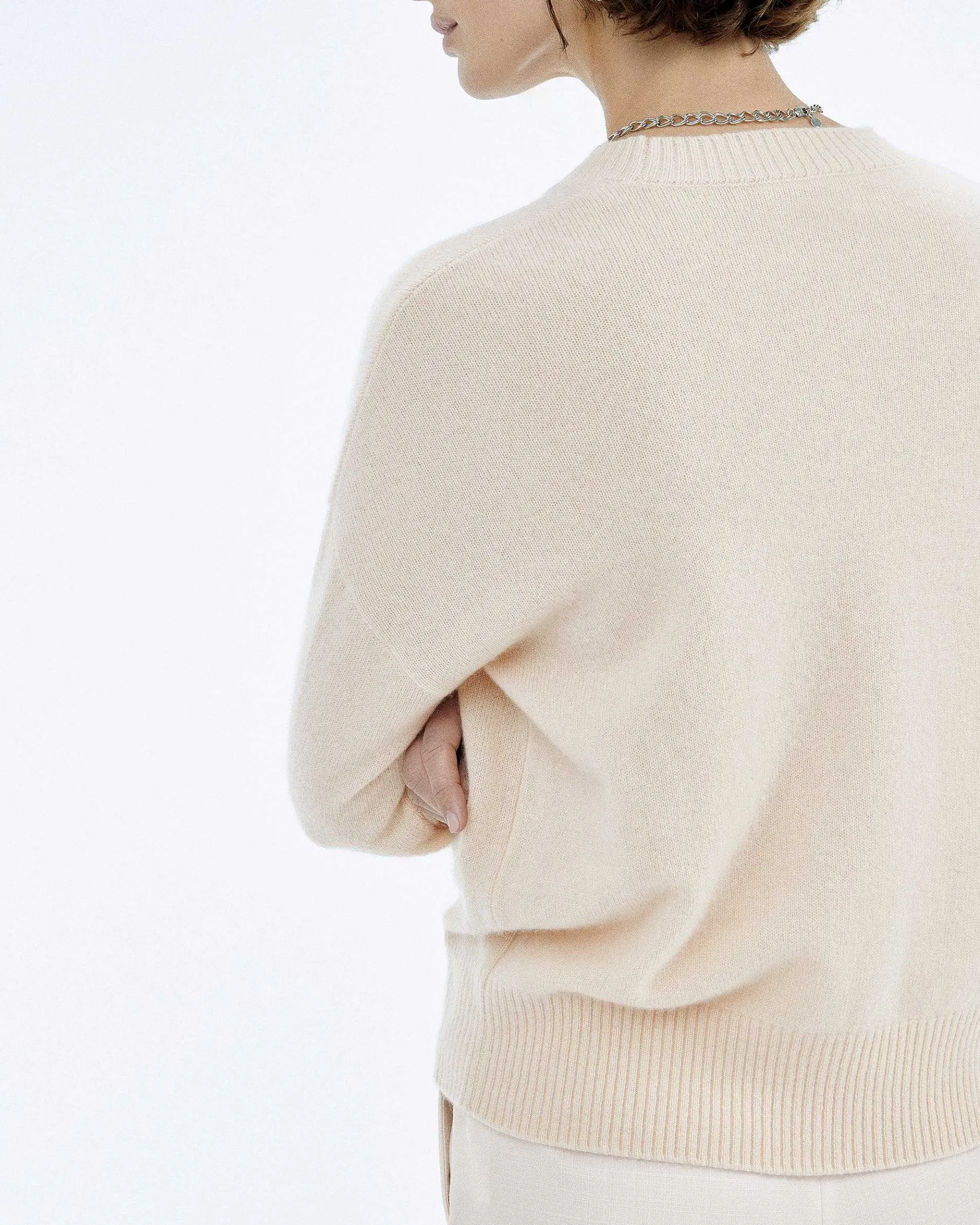 Best FROM FUTURE Pull Col Rond Coeur Brode Light Beige