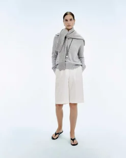 Discount FROM FUTURE Pull Col Rond Coeur Brode Gris Chine Clair