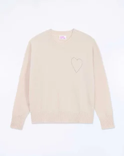 Discount FROM FUTURE Pull Col Rond Coeur Brode Light Beige